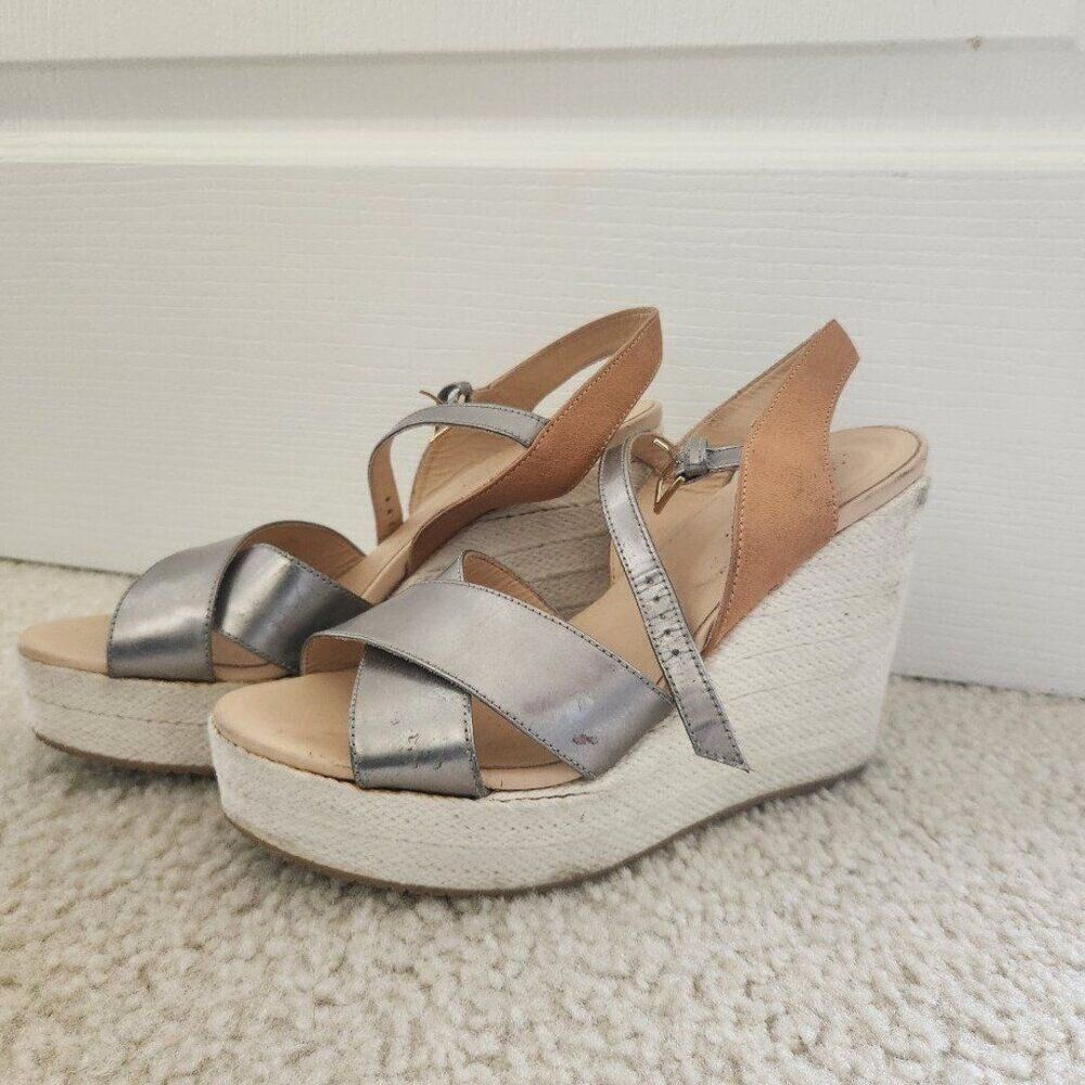 Hogan plateform sandals shoes beige and silver size 8.5
